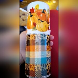 Autumn Pumpkin Tumbler with Plaid and Leopard Print